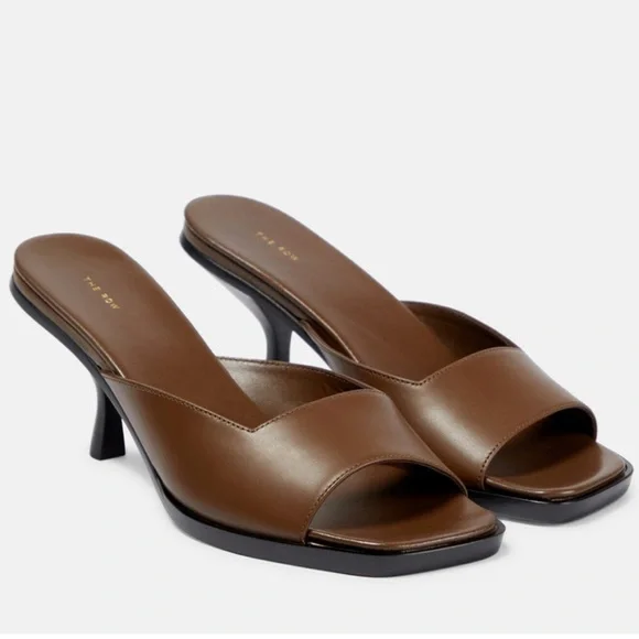 The Row Lauren Leather Kitten-Heel Mules in Cipria - Picture 1 of 14